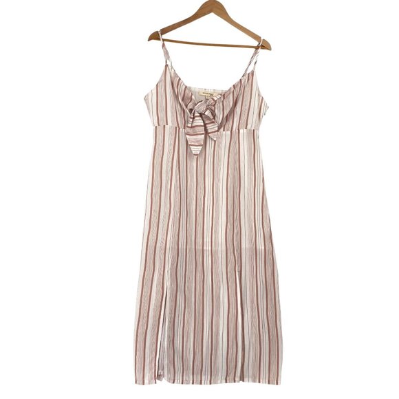 MorrisDay The Label L Pink Striped Midi Dress Spaghetti Strap Keyhole Tie Bust - Picture 16 of 16